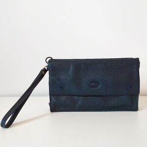 Longchamp Vintage All Leather Clutch in Navy Blue